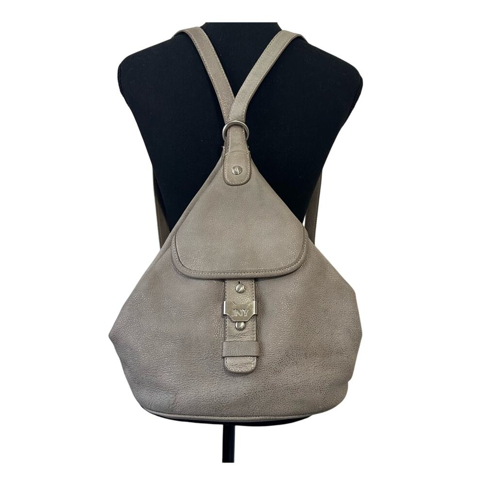Vintage 90s Jones NY Triangle Leather Backpack Rock Stone Gray Convertible Bag